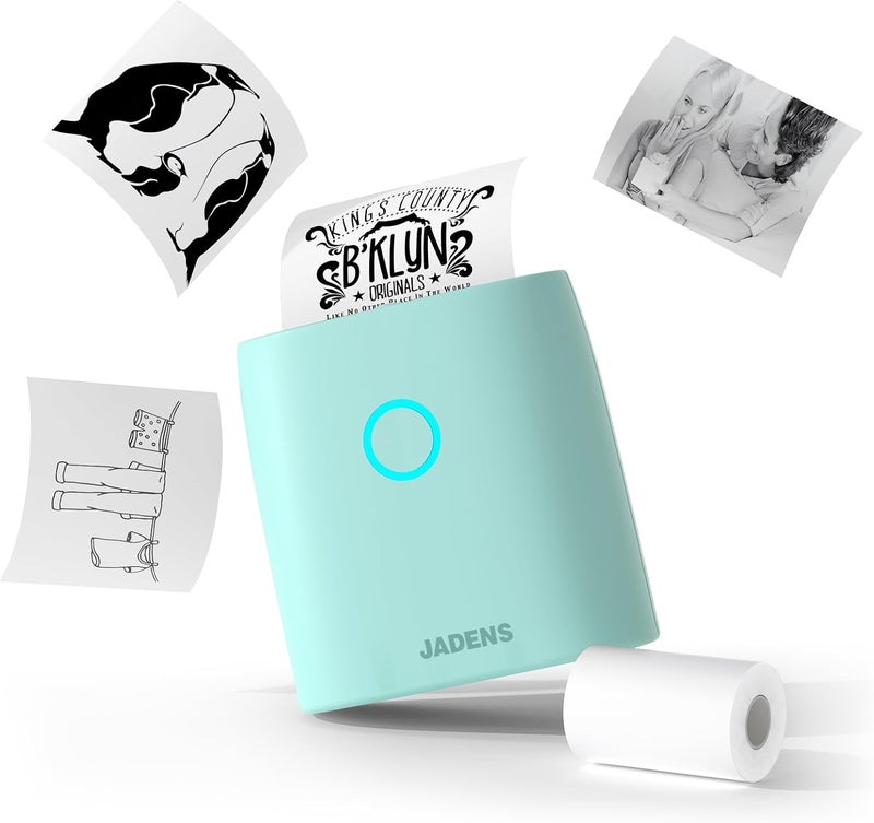 JADENS Sticker Printer, Mini Printer for iPhone, Bluetooth Thermal Sticker Maker Machine, Pocket Inkless Phone Printer for Children's Gift, Study Notes, Learning Assistance, Journal(Green) - Image 1